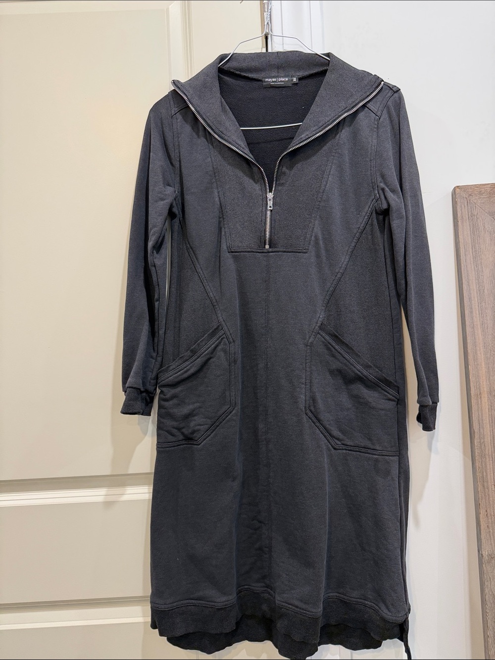 Long Sleeve Black Half-Zip Sweatshirt Dress